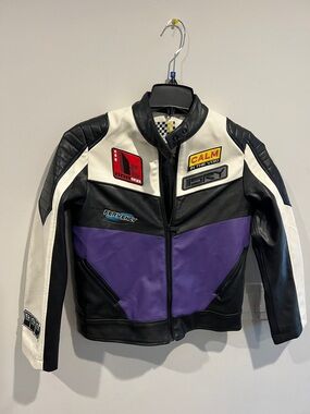 Not Now Purple Black White Leather Biker Jacket